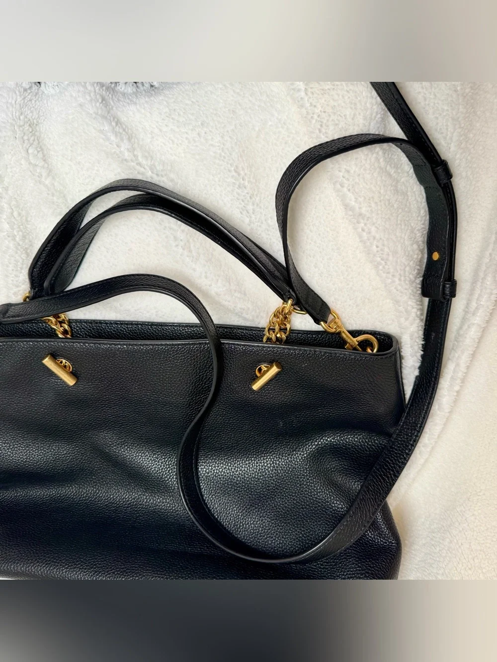 Tory Burch Britten Satchel Black Pebbled Leather Tote Crossbody Bag